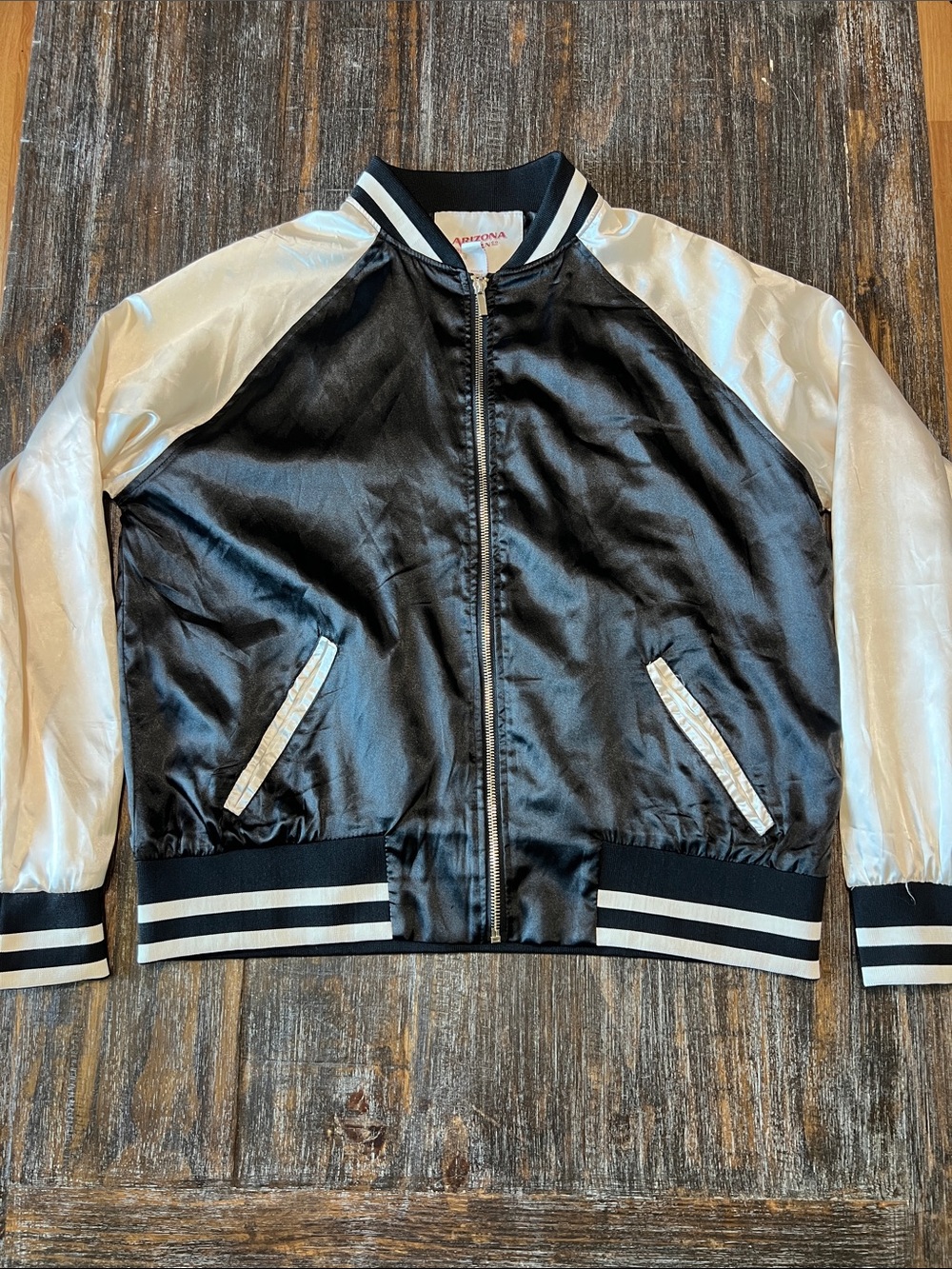 Arizona Jean Company Black and White Satin Bomber Jacket